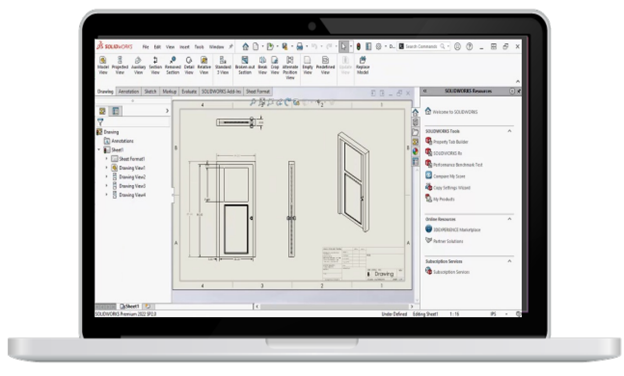 Official Epicor product illustration showing a generated CAD drawing in SolidWorks