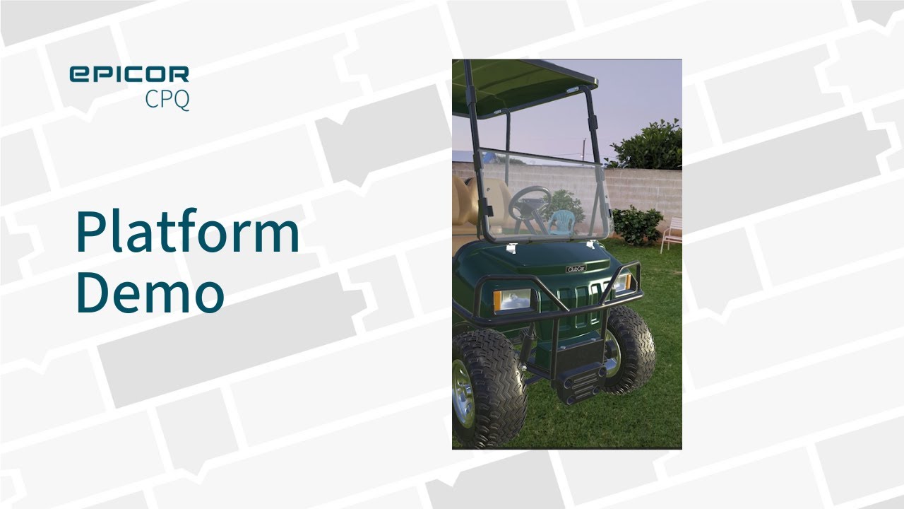 Epicor CPQ platform demo showing a golf cart in augmented reality